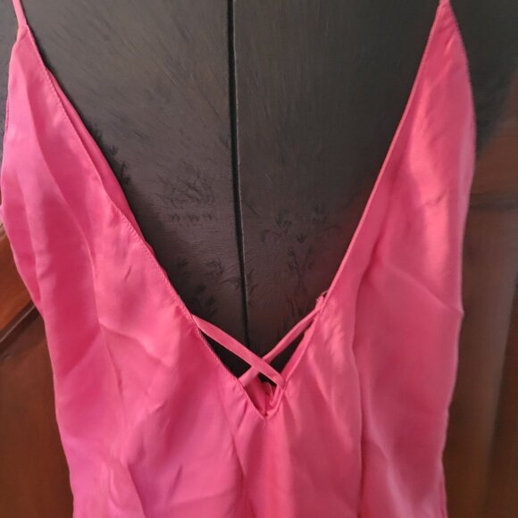 Valerie Stevens Pure Silk PinkChemise Spaghetti Straps Deep V-Back L - Picture 4 of 5